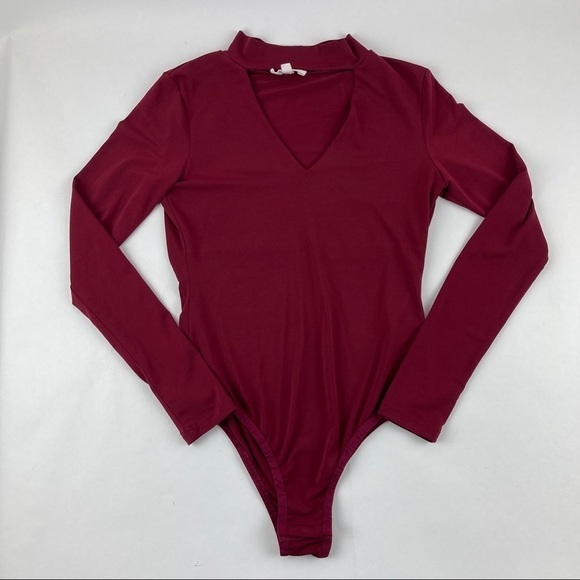 Dance & Marvel Bodysuit Womens Medium Red Keyhole Long Sleeve - Picture 1 of 7